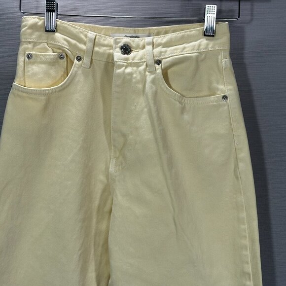 Stradivarius Jeans Womens 2 Straight Leg Yellow Cotton Pockets Raw Hem High Rise - Picture 2 of 12